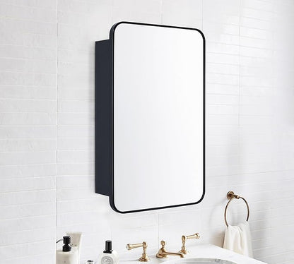 GRACTO 17.5x29'' Black Recessed and Surface Mount Bathroom Medicine Cabinet with Mirror Matt Black Metal Framed Rounded Rectangle Medicine Cabinet