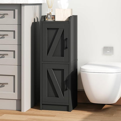 Narrow Bathroom Storage Cabinet with 2 Doors and Shelves, 9.8" W Small Storage Cabinet for Toilet Paper Storage, Slim Cabinet for Small Spaces, Bathroom, Kitchen, 9.8" W × 7.9" D × 29.5" H, Black
