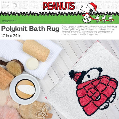 Collectibles Peanuts Snoopy Puffer Coat Holiday & Christmas Non Slip Plush Poly Knit Bathroom Mat Rug, 17x24, (Officially Licensed Product) By Franco
