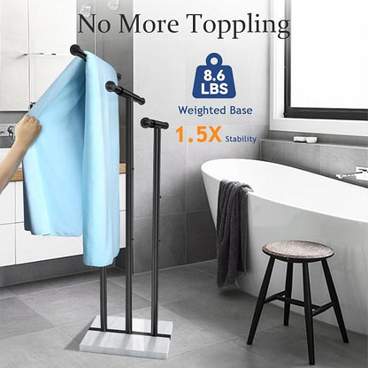 Kayfia 40'' Stainless Steel Towel Rack, Weighted Marble Base, 3 Tier | Width Adjustable Taller Design, Brushed Stainless Steel , Stable Weighted Base, Suitable For Multiple Bathroom Spaces, Black
