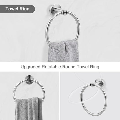 Brushed Nickel Bathroom Hardware Accessories Set 5 Piece, Stainless Steel Bath Towel Bar Set 24 Inch,Toilet Paper Holder,Towel Ring Holder,Towel Rack Set, Brushed Nickel