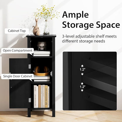 Tangkula Bathroom Floor Storage Cabinet With Anti-Tipping Device, 3-Height Adjustable Shelf, Wood Freestanding Side Cabinet for Home Office, 12 x 12 x 31.5 Inches (Black)