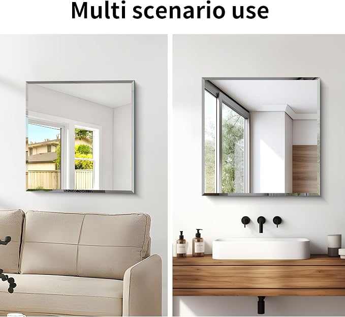 CILIBER Beveled Mirror, 24x24 Square Bathroom Mirrors for Wall, 3mm Tempered Glass Frameless Vanity Mirror Over Sink with Beveled Edge for Bathroom,Bedroom,Living Room and Entryway