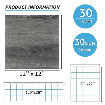 Art3d 30-Pack Peel and Stick Flooring Wood Planks, 12 x 12 in, Grey Oak | Premium Vinyl, Self-Adhesive, Waterproof, Wood Grain, Fade-Resistant, Scratch-Proof, Ideal for Kitchen, Dining Room, Bedrooms