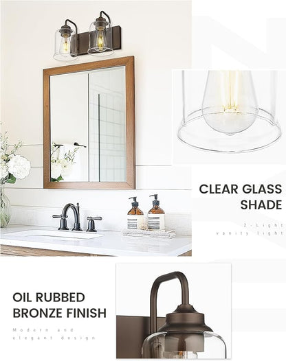 zeyu Oil Rubbed Bronze Bathroom Light Fixtures, 2-Light Bath Vanity Light, 12.5 Inch Farmhouse Wall Sconces with Clear Glass Shade, ZSL72B-2W ORB