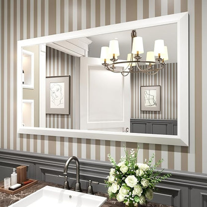 Bathroom Mirror for Wall, 55x32 Inch (White) | HD Reflection, Tempered Glass, Thick Metal Framed Rectangle Mirrors for Over Sink, Vanity, Bedroom, Living Room, Entryway