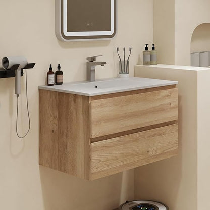 Floating Bathroom Vanity Without Sink Wall Mounted Cabinet with 2 Soft-Close Drawers and Doors, Moisture-Resistant MDF,Large Storage for Small Space (30")