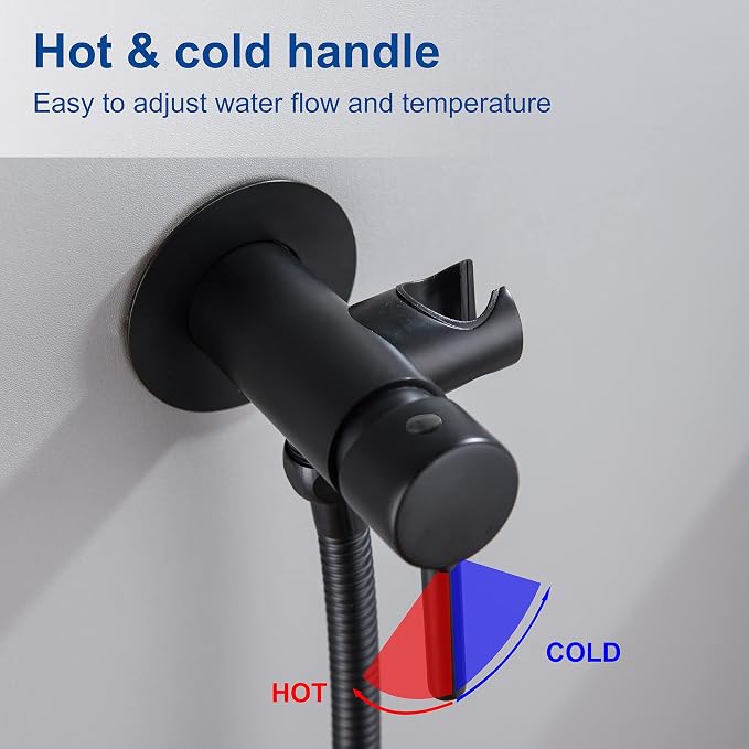 Wall Mounted Bidet Sprayer Set, Stainless Steel Round Handheld Bidet Attachment, Matte Black, BDS09-7