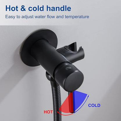 Wall Mounted Bidet Sprayer Set, Stainless Steel Round Handheld Bidet Attachment, Matte Black, BDS09-7