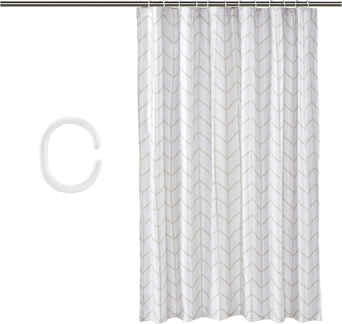 Amazon Basics Bathroom Shower Curtain, Water Resistant Fabric with Weighted Hem, Rust Resistant Grommets & Hooks, Machine Washable, 72"x72", Natural Herringbone
