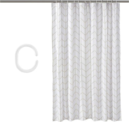 Amazon Basics Bathroom Shower Curtain, Water Resistant Fabric with Weighted Hem, Rust Resistant Grommets & Hooks, Machine Washable, 72"x72", Natural Herringbone