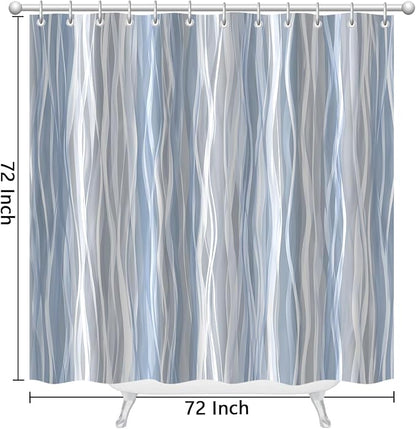 Moonslim Blue Grey Ombre Shower Curtain, Modern Wavy Abstract Striped Line Bathroom Curtain, Waterproof Fabric Bath Decor, 72 x 72 Inch