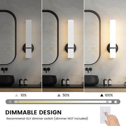 Wall Sconce Light - 15 inch Modern Black Bathroom Light Fixtures Wall Sconces Set of Two Dimmable LED Sconce Lighting, 15W 3000K Wall Light with Acrylic Shade for Bedroom Stairway Living Room