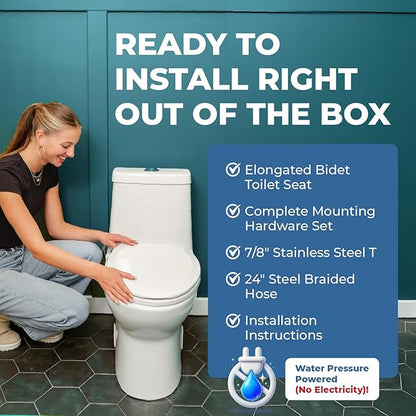 Bidet Toilet Seat for Elongated Toilets, Non-Electric, Dual Nozzle, Soft Close, Self-Cleaning, Ambient Water Temperature, Easy Installation, Reduce Toilet Paper Usage