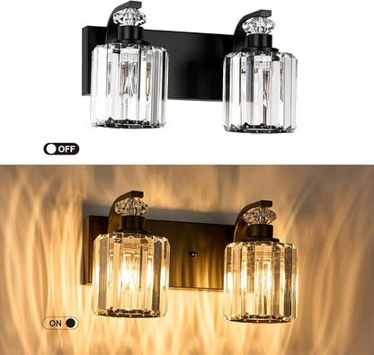 Black Bathroom Light Fixtures with K9 Crystal Lampshade Bathroom Lighting Over Mirror Vanity Lights for Living Room,Bedroom,Restroom,Hallway 2 Lights