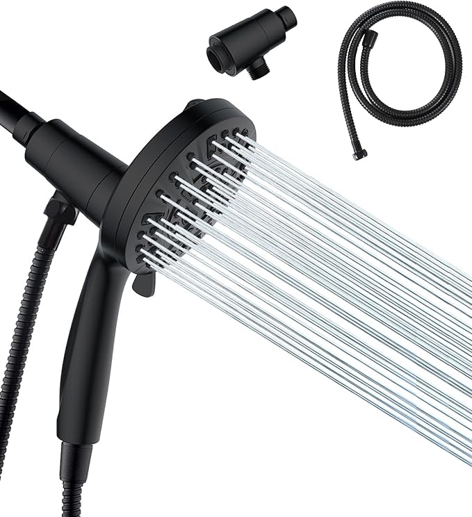 High Pressure Shower Head with Magnetic Back Fixed Base Design ,Handheld Showerhead with Hose Set Stainless Steel 59 inches/5 ft 10-Setting 5 inches Large Face ,Chrome Finish