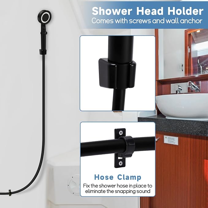 5+1 Mode High Pressure Replacement Black RV Shower Head with Hose | On/Off Switch, Water Saving Motorhome Shower Head for RV/Campervan, Caravan