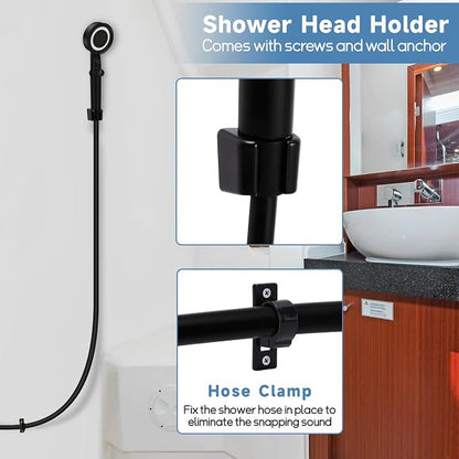 5+1 Mode High Pressure Replacement Black RV Shower Head with Hose | On/Off Switch, Water Saving Motorhome Shower Head for RV/Campervan, Caravan