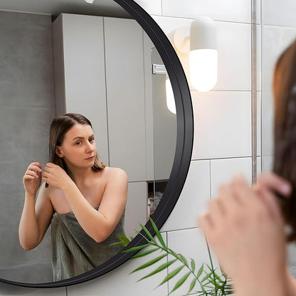 Black Round Mirror 36 inch Deep Frame Circle Mirror, Metal Framed Bathroom Mirror, Round Vanity Mirror, Circle Mirrors for Wall Entryway Bedroom Living Room Hallway