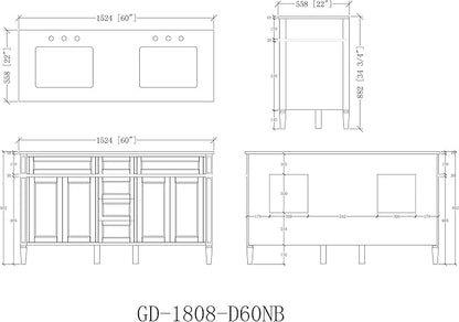 60" Durand Contemporary Modern White Double Sink Bathroom Vanity 1808-D60W
