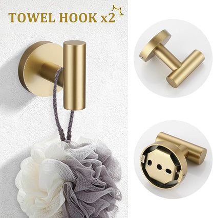 TURS Towel Ring Toilet Paper Holder Towel Hook 4-Pieces Brushed Gold SUS304 Stainless Steel Bathroom Accessories Kit Wall Mounted