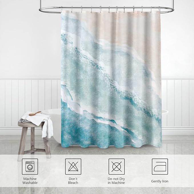 Extra Long Shower Curtain 72 x 96 Inch, Floor to Ceiling X-Long Tall Beach Ocean Shower Curtain, Summer Nautical Coastal Shower Curtains for Bathroom Decor, Teal Blue