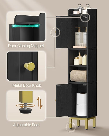 Hzuaneri Slim Bathroom Storage Cabinet, Narrow Bathroom Organizers,2 Doors | Narrow Bathroom Storage with 4 Adjustable Feet, Laundry Room Organization for Small Space,Kitchen, Black BC22404G