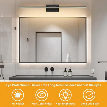 LED Bathroom Vanity Light, Modern Bathroom Light Fixture Over Mirror (3000K/4000K/6000K, Dimmable), Vanity Light Bar with Angle Adjustable, 40 Inch, Black