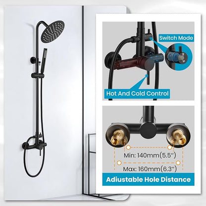 gotonovo 304 Stainless Steel Outdoor Shower Fixtures Exposed,Matte Black | 8 Inch Rain Showerhead with Handheld Sprayer Outdoor Outside Shower Kit System Faucet Head Valve Wall Mount for Pool Backyard