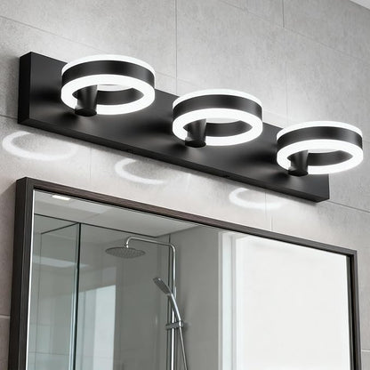 LED Bathroom Light Fixtures, 24inch Black Vanity Lights, Modern 3 Light Acrylic Wall Sconces, 350° Rotatable Wall Lighting Fixture Over Mirror