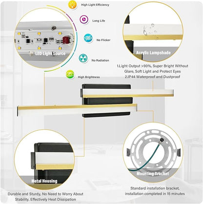 Bathroom Light Fixtures Over Mirror: 24 Inch Retractable Modern LED Bathroom Vanity Light ETL Certified 5CCT Optional 2700K-5700K 25W Vanity Light Bar Dimmable - Wall Light Fixtures, Golden 1 Pack