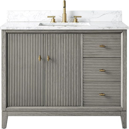 Vanity Art 42" Bathroom Vanity with Single Sink & Arabescato White Engineered Stone Top, Vanity Cabinet with Soft Closing Door, Solid Wood Frame, Golden Brushed Handles, Driftwood Gray VA8142-DG-GB