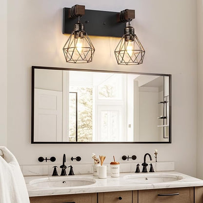 VbiTmn Black Gold Bathroom Light Fixtures, 2-Light Farmhouse Vanity Light | Metal Diamond Shade, Rustic Wall Mount Over Mirror for Bedroom & Hallway, Easy to Install, Sturdy Build for Bathroom Use