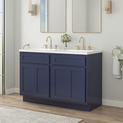 Vanity Art 48 Inch Bathroom Base Cabinet Only, Double Sink Top (Not Include Sink) with Door & Soft Close Hinge, Unassembled Floor Cabinet, Blue, 2ea 24 Inch Combo