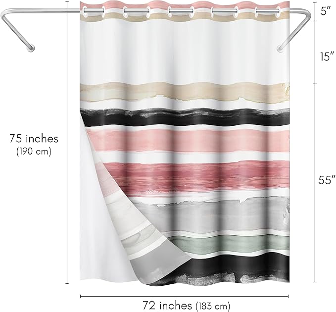 Americanflat 72x75 Hookless Shower Curtain - Water-Resistant Stripe Shower Curtain with Sheer Panel, Snap-In Liner, and Grommets - 100% Polyester - Blush Pink, Black, Sage Green, White, Grey and Cream