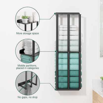 Towel Racks for Bathroom: 26 Inch Wall Mounted Towel Holder, Upgrade 2-Tier Towel Rack with 3-Vertical-Bars and 3-Steel-Shelves, for Modern Decor Bathroom Towel Storage (Matte Black)