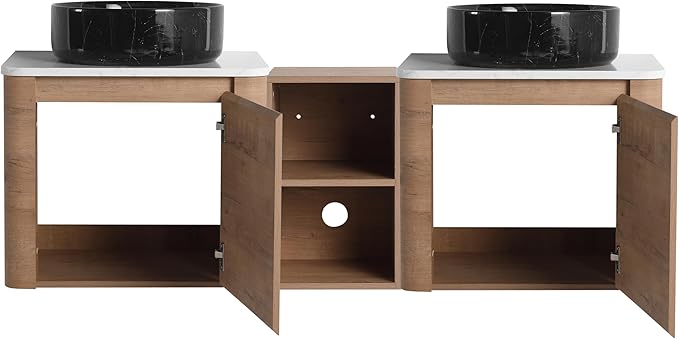 Malwee 60" Floating Bathroom Vanity with Sink, 60 Inch Wall Mounted Bathroom Cabinet Combo, Modern Double Sink Bath Storage Vanity Set, with 2 Soft Close Doors and Ceramic Vessel Basin Top(60-RR