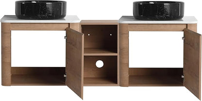 Malwee 60" Floating Bathroom Vanity with Sink, 60 Inch Wall Mounted Bathroom Cabinet Combo, Modern Double Sink Bath Storage Vanity Set, with 2 Soft Close Doors and Ceramic Vessel Basin Top(60-RR
