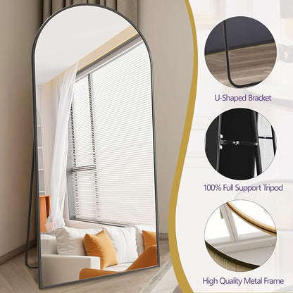 Dewfig Arched Full Length Mirror, 76"x34" Large Floor Mirror, Black | Aluminum Alloy Frame Full Body Mirror, HD Shatterproof Tempered Glass, Lean/Stand/Wall for Living Room,Bedroom, Dressing Room