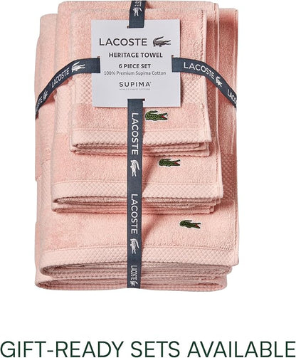 Lacoste Heritage 100% Supima Cotton Hand Towel, Light Pink, 16" x 30" – Highly Absorbent & Quick Drying, Premium Super Soft Bath Towel, Bathroom Essential, Gift for All Occasions, Machine Washable