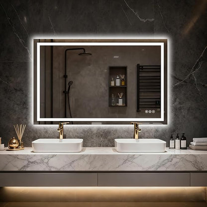 55"x 36" LED Bathroom Mirror with Lights, Backlit & Front Lit, Stepless Dimmable, Anti-Fog, 3 Colors, Lighted Bathroom Vanity Mirror for Wall, Tempered Glass, Memory Function, ETL Listed