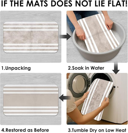 Bathroom Sets with Shower Curtain and Rugs, 4 Pcs, Striped | Minimalist Modern Neutral Beige Bathroom Decor Set with Toilet Lid Cover, Non-Slip Bath Mats and Accessories 12 Hooks