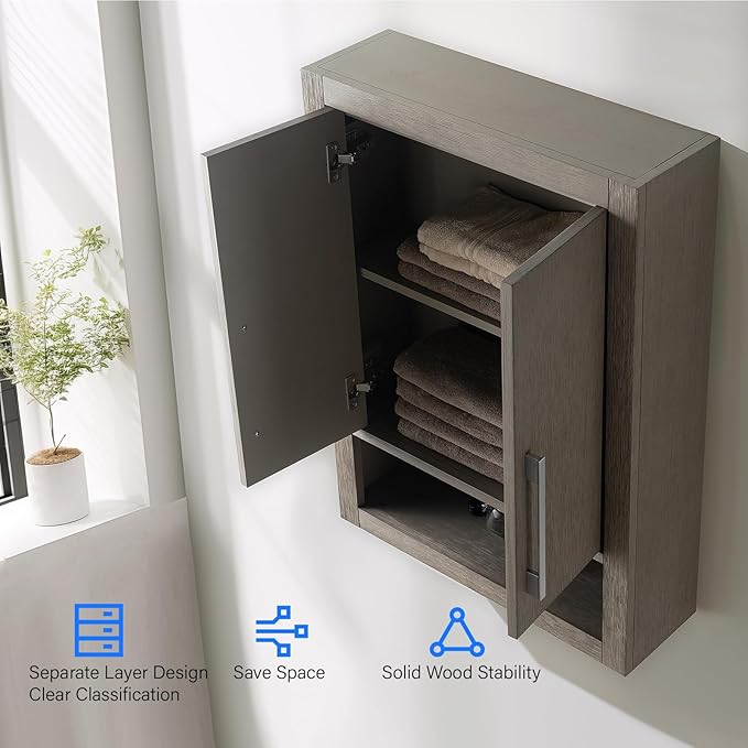 Vanity Art 24" Bathroom Vanity with Storage Cabinet & Shelves, Storage Cabinet with Soft-Closing Doors,VA90-TC-DG-BN1