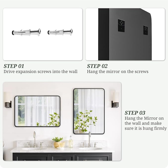 Bathroom Mirror 30x22 Inch Black Metal Frame Rectangle Vanity Mirror | Modern Wall Mounted Anti-Rust Mirror with Rounded Corners for Farmhouse, Restroom, Entryway, Horizontal or Vertical Hanging