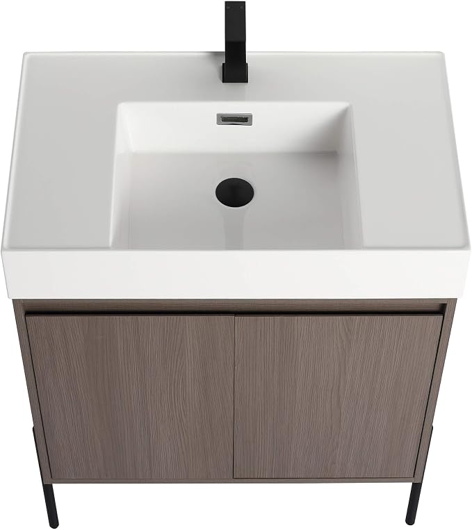 Crownpoint 30 Inch Bathroom Vanity with Sink, White Sink, White Oak Finish, Full Assembly Required, Elegant Bathroom Vanities for Modern Homes