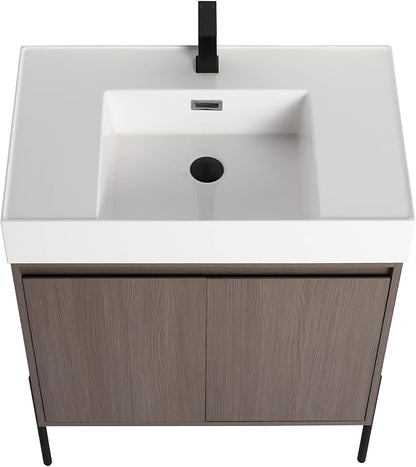 Crownpoint 30 Inch Bathroom Vanity with Sink, White Sink, White Oak Finish, Full Assembly Required, Elegant Bathroom Vanities for Modern Homes