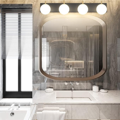 Aipsun Mid Century Modern Vanity Light 4 Lights Milky Glass Modern Bathroom Light Fixtures Over Mirror(Exclude Bulb)
