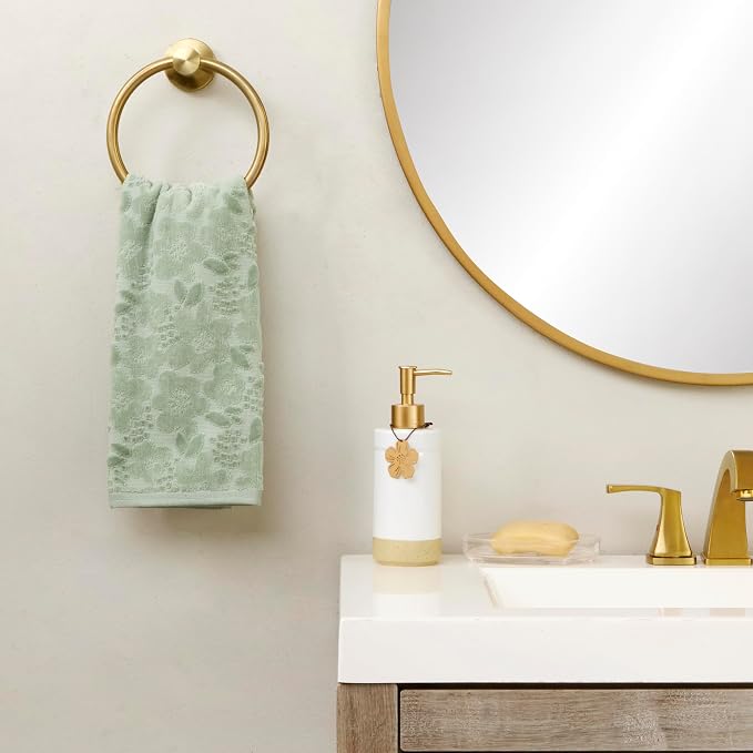 SKL Home Blossom Floral Hand Towel Set-2pc, 100% Turkish Cotton, Sage | Soft, textured jacquard. For use in the bathroom, kitchen, or bar & makes a great gift.