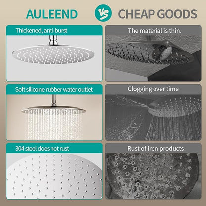 All Metal Rain Shower Head - Heavy Duty Stainless Steel, Easy Install, High Water Flow, Ultra-Thin Modern Design for Bathroom (F-Brushed Gold, 8)