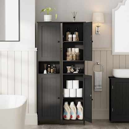 Homleke Tall Bathroom Storage Cabinet with 2 Doors, Slim Bathroom Cabinet | Narrow Storage Cabinet with Adjustable Shelves, Anti-Tip Design, Reversible Door, Easy Assembly, Black, 15.7''W